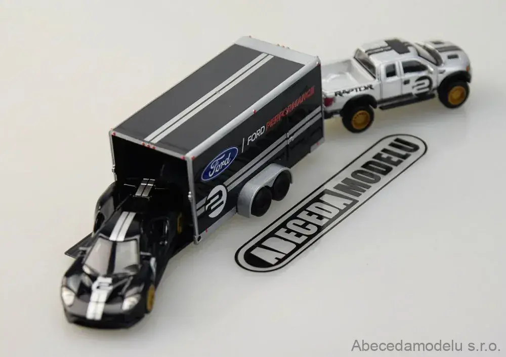 Ford Raptor 2010 + Ford GT Heritage 2017 + Car Trailer